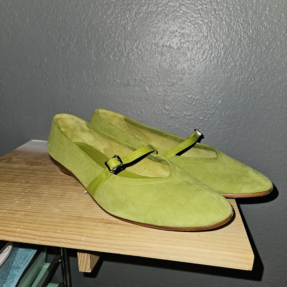 Salvatore Ferragamo Chartreuse Suede Flats